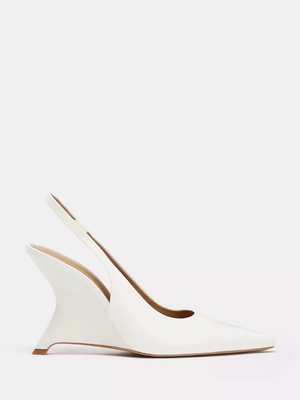Zara White Sculpted Wedge Slingback Heels